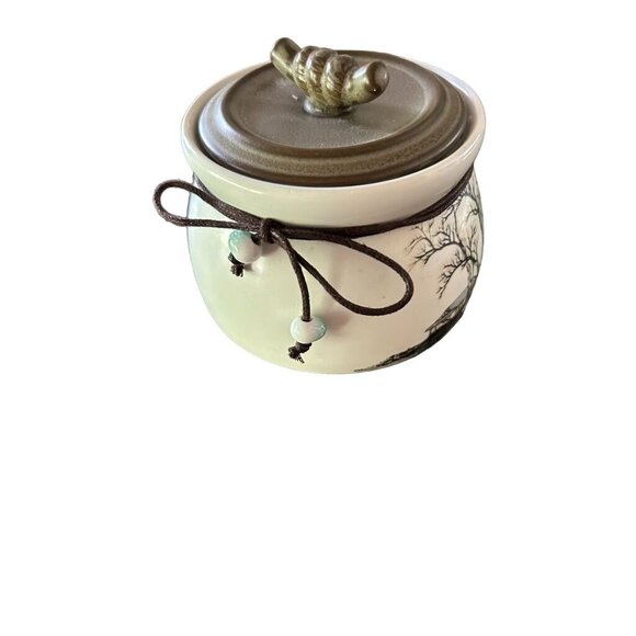 Traditional Ceramic Tea Jar Box Sealed Storage with Lid & Tree Pattern - Picture 4 of 11
